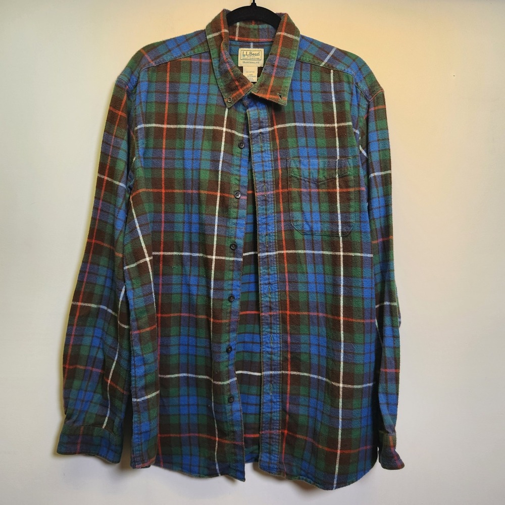 L.L. Bean Vtg Men's Scotch Plaid Flannel Button Down Lrg Traditional Fit Cotton